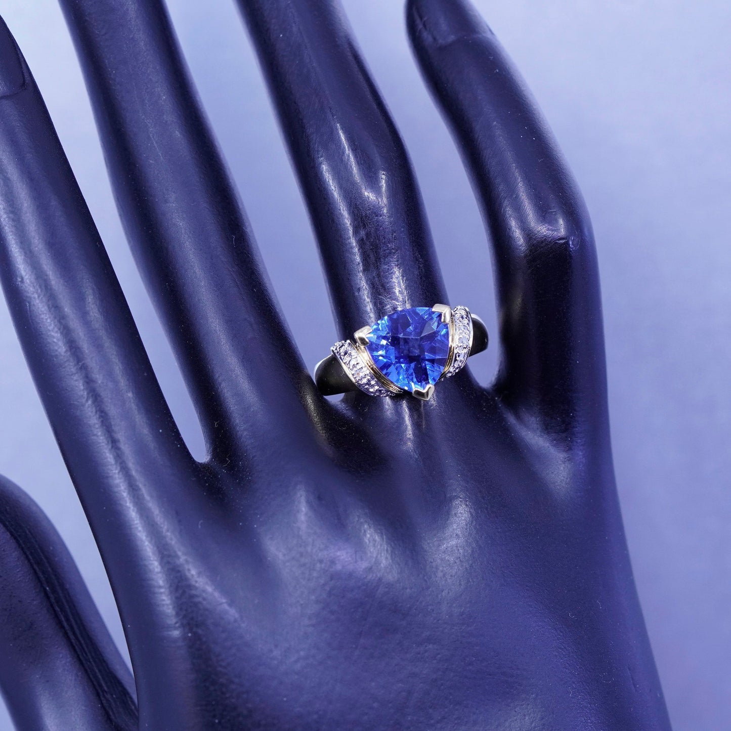 Size 8, vintage vermeil gold filled Sterling 925 silver ring blue topaz diamond