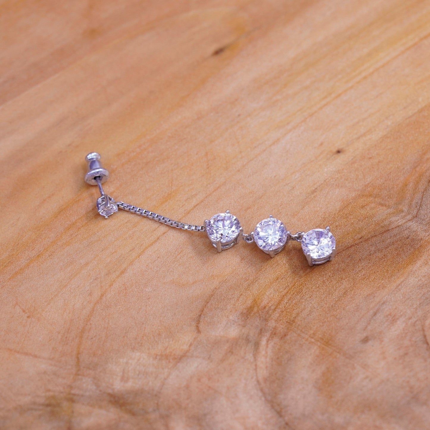 Vintage Sterling 925 silver handmade earrings with round cut CZ