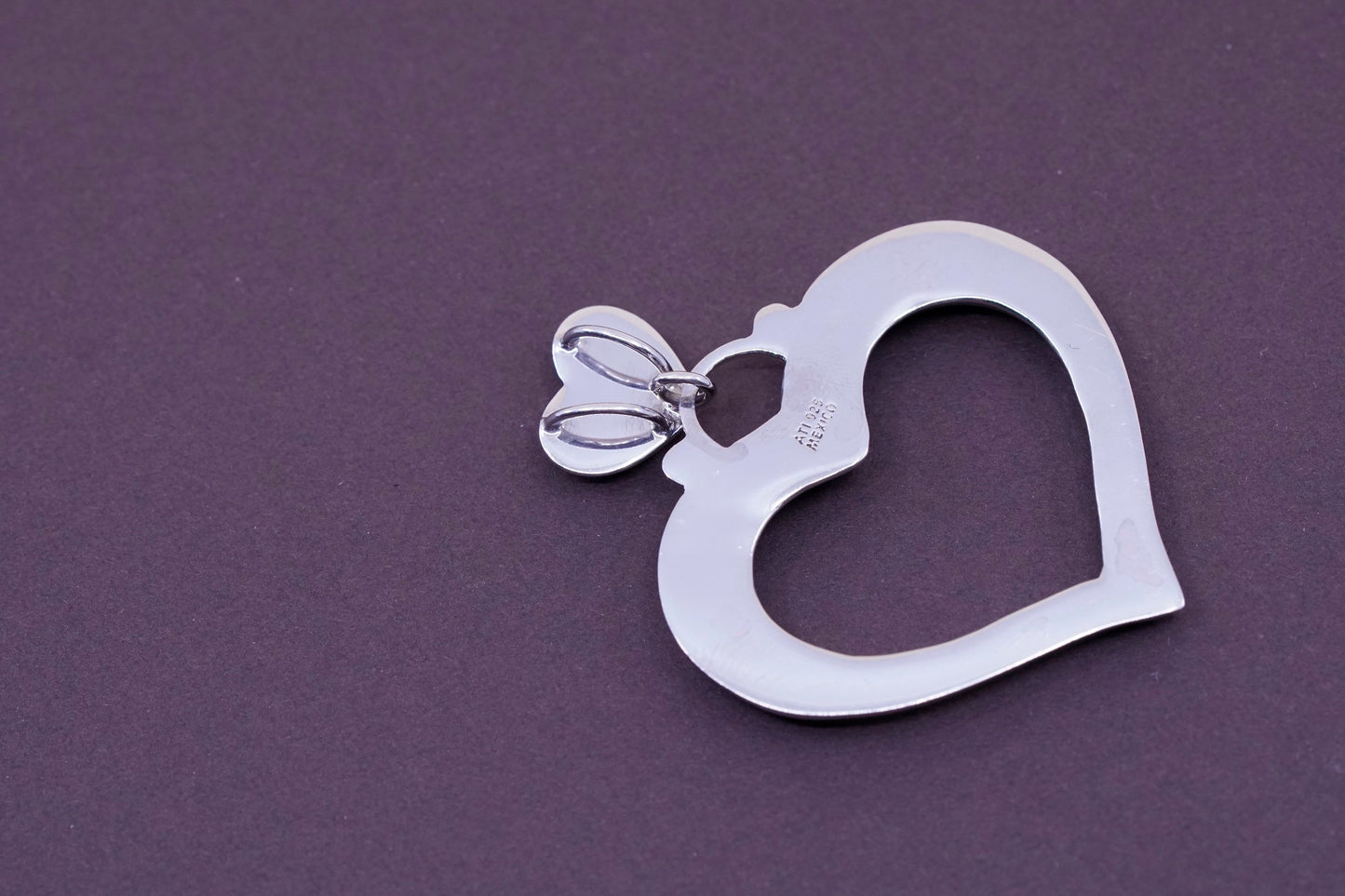 vtg ATI Sterling silver handmade pendant, mexico 925 double heart pendant