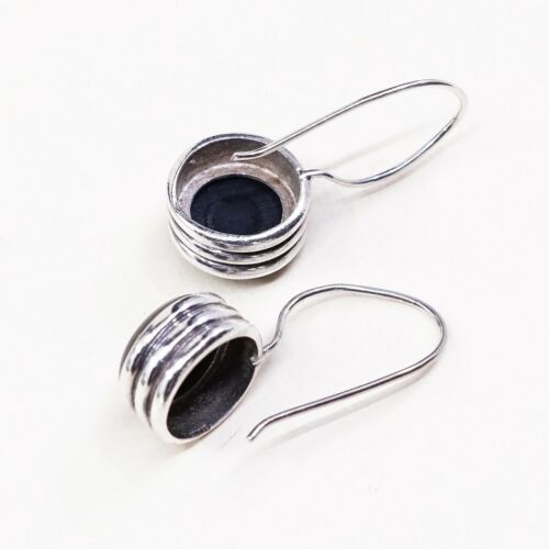 Vintage Sterling Silver Handmade Earrings, Southwestern 925 Dangles W/ Obsidian