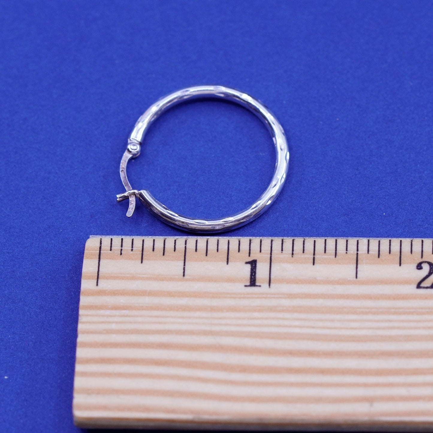 1”, vintage Sterling silver handmade earrings, textured 925 hoops, huggie
