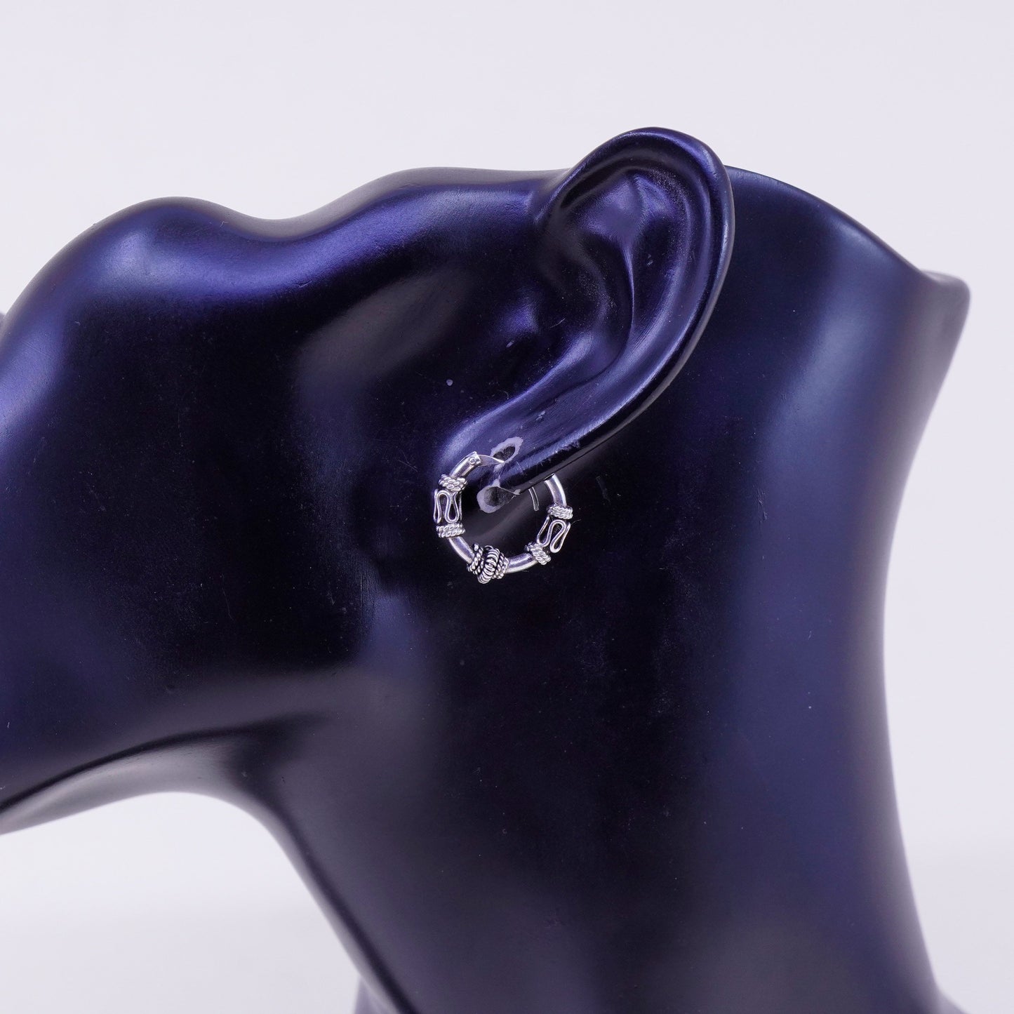 0.5”, Vintage sterling 925 silver loop handmade earrings, bali wired hoops