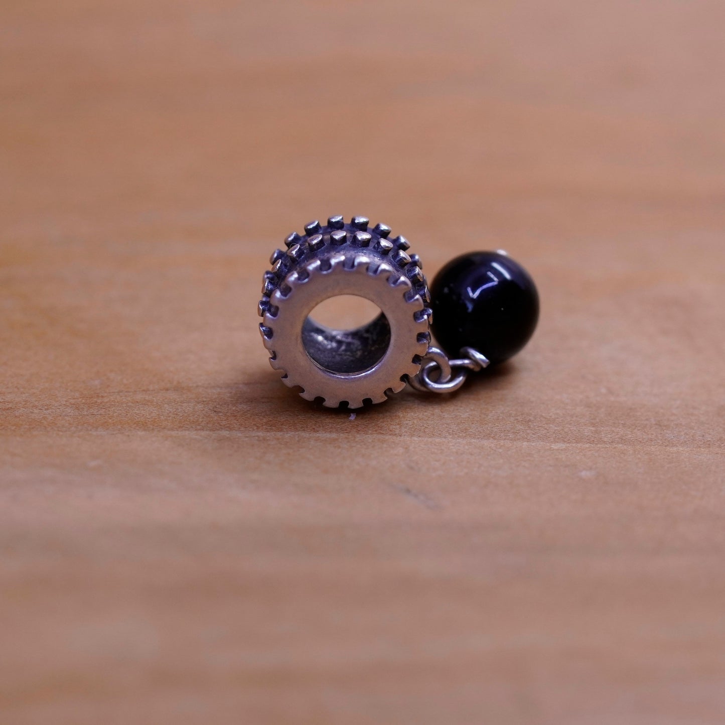 Vintage Sterling 925 silver handmade pendant charm with obsidian bead