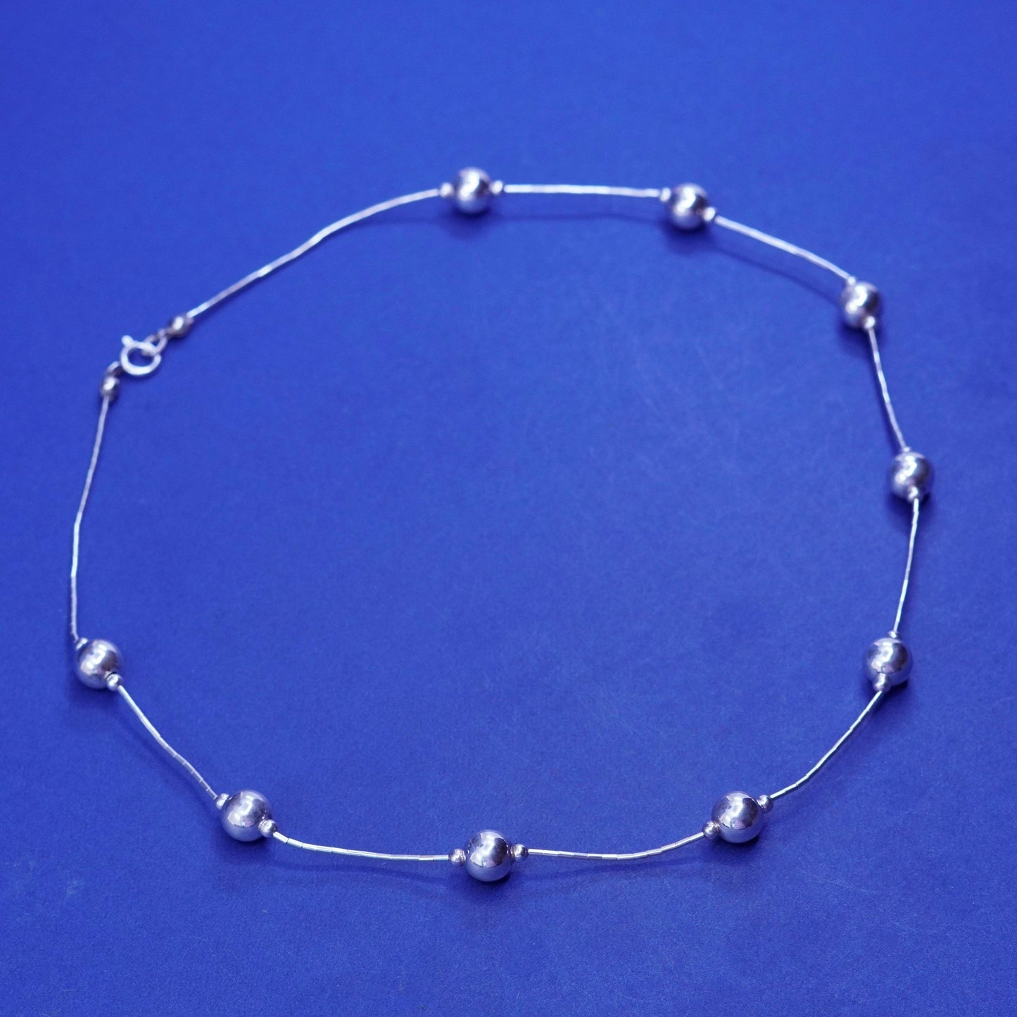 18”, Native American Navajo Sterling 925 liquid silver necklace with 7mm beads