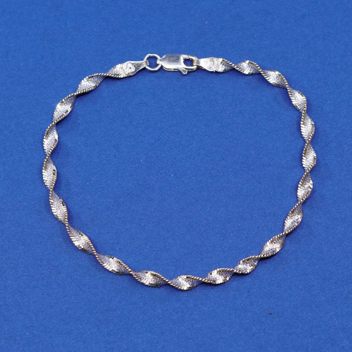7", 4mm, gold Sterling silver handmade bracelet, 925 twisted herringbone chain