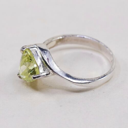 Sz 7, Vtg Sterling Ring, 925 Silver Engagement Ring W/ Lime Green CZ