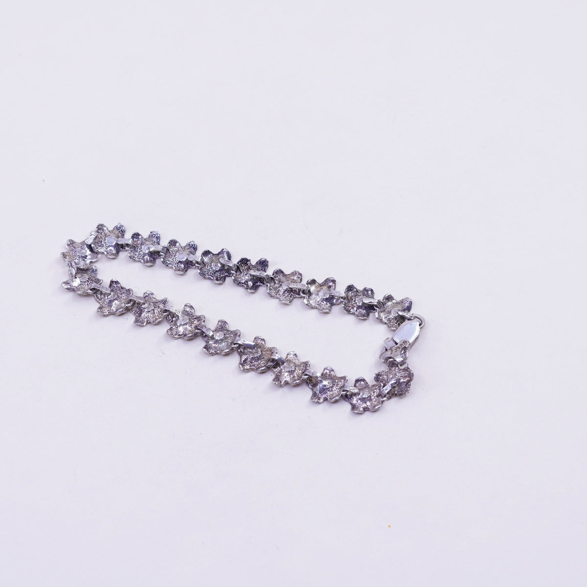 6.75”, Vintage sterling silver bracelet, 925 plumeria flowers, handmade jewelry