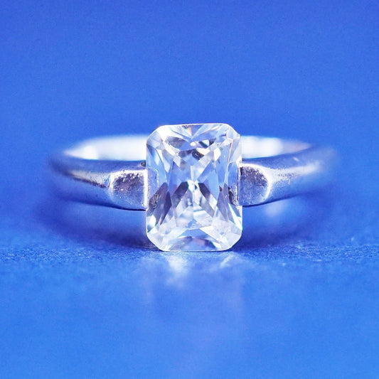 Size 5.75, vintage Sterling 925 silver handmade engagement ring with cz