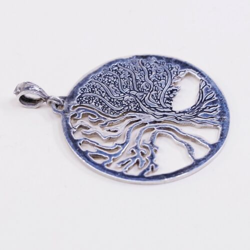 VTG MOSHE Sterling silver handmade pendant, 925 filigree Tree Tag