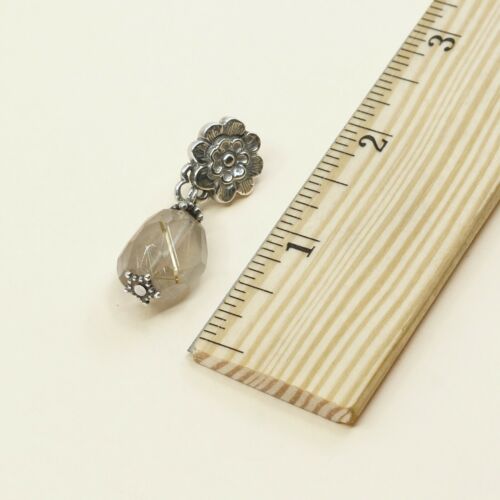 Estate find VINTAGE STERLING 925 SILVER Flower Rutilated Quartz Nugget EARRINGS