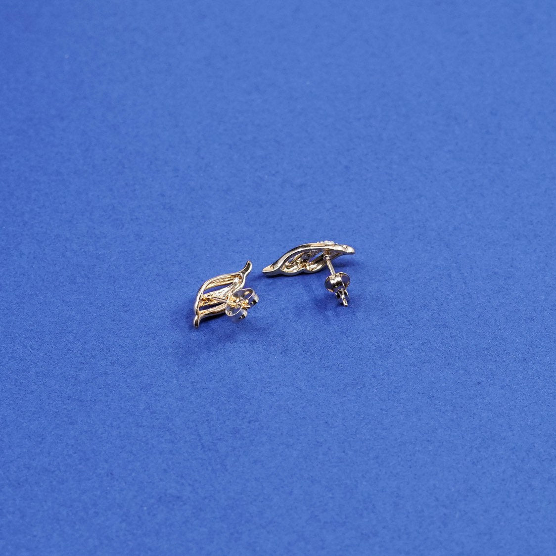 gold over Sterling silver earrings, 925 wavy studs, stamped 925