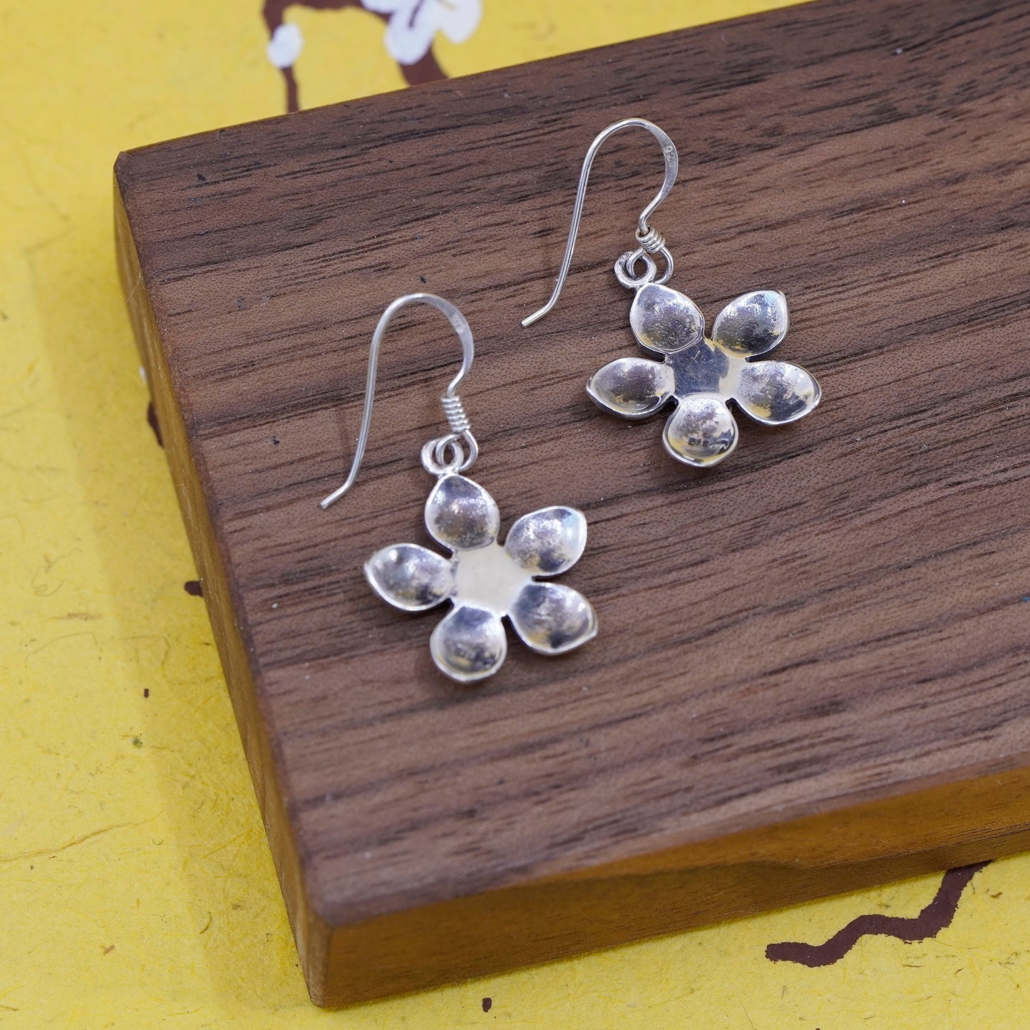 Vintage Sterling silver handmade earrings, 925 plumeria flower blue crystal