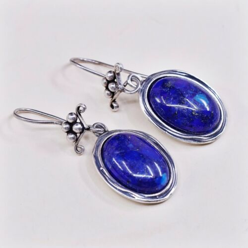 Israel Jewelry handmade Sterling 925 earrings W/ Oval Lapis Lazuli W/ Beads