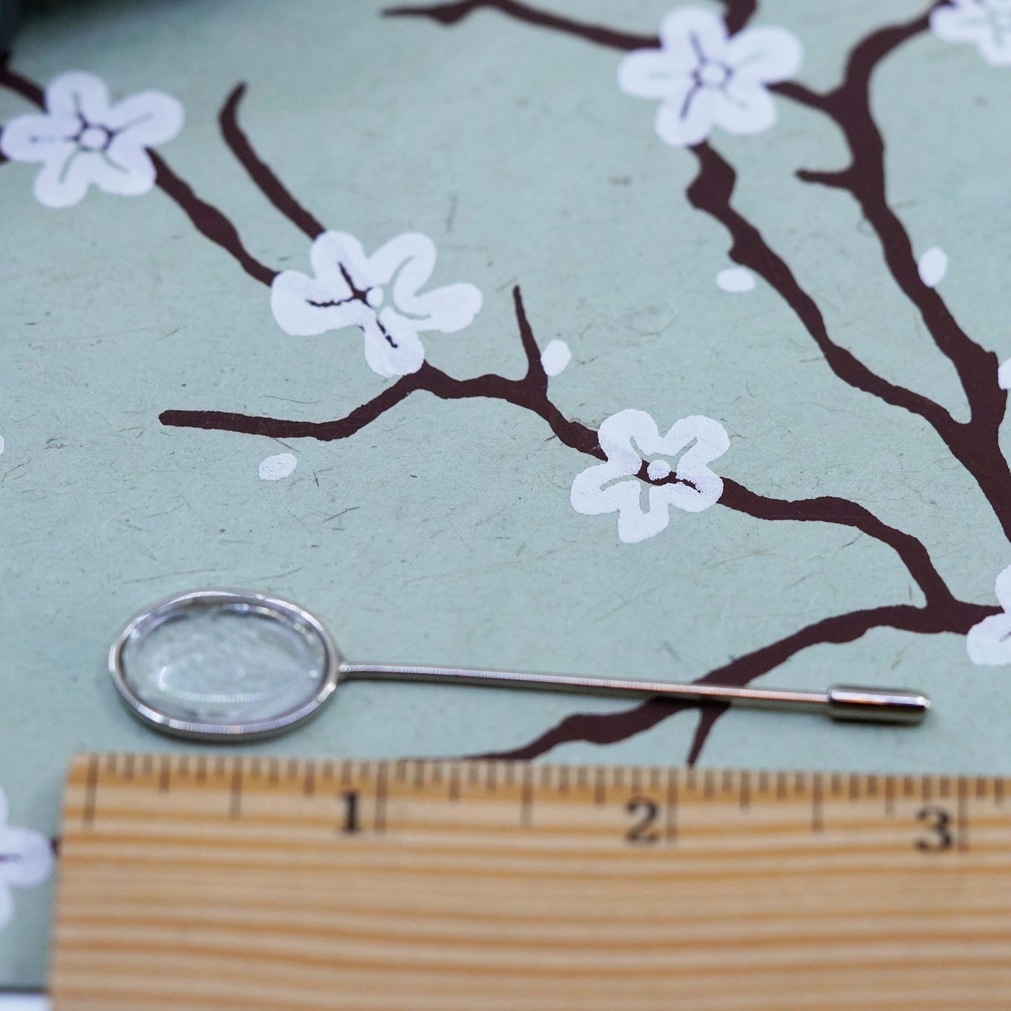 Vintage sterling silver handmade brooch, 925 oval floral glass pin