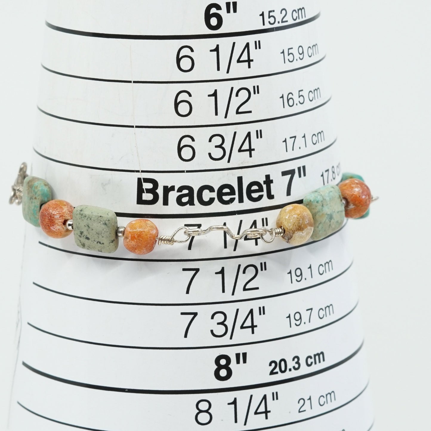 7.25", VTG Sterling silver handmade bracelet, Mexico 925 w/ turquoise N coral