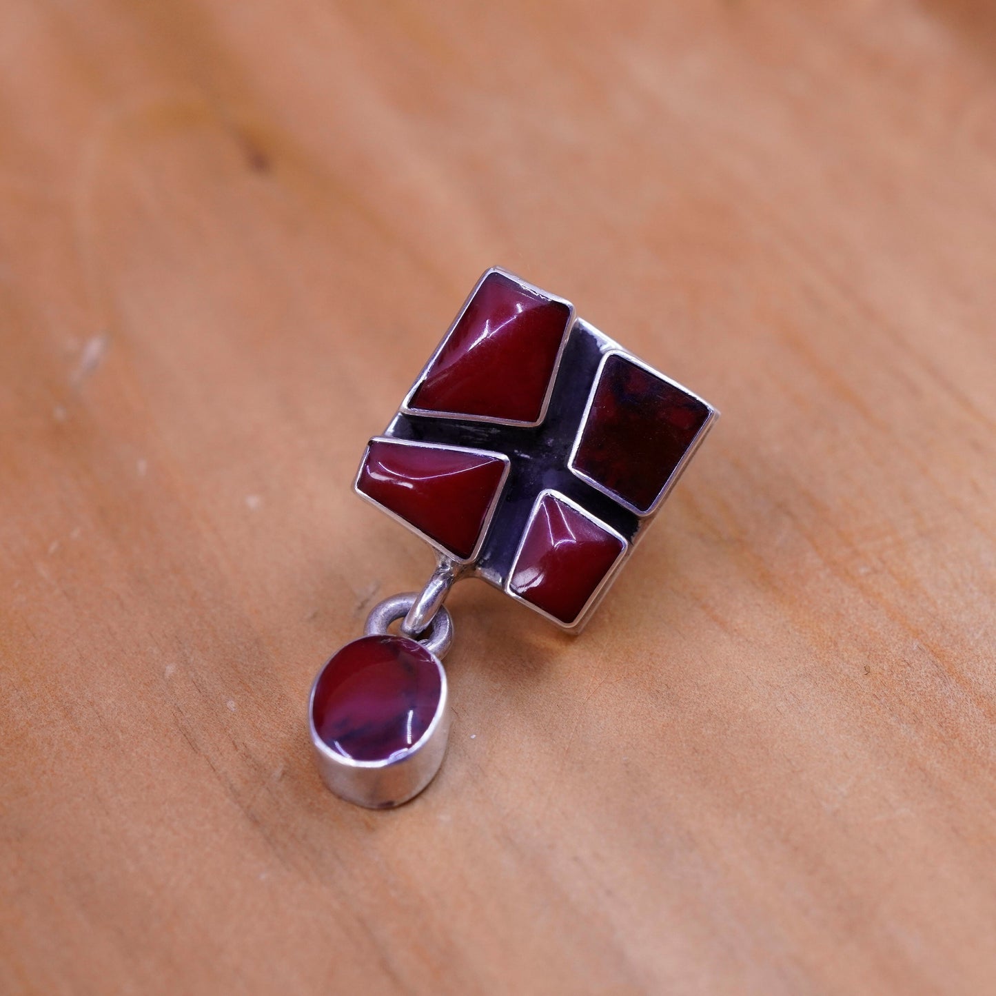 Vintage Sterling 925 silver handmade earrings with red jasper dangles
