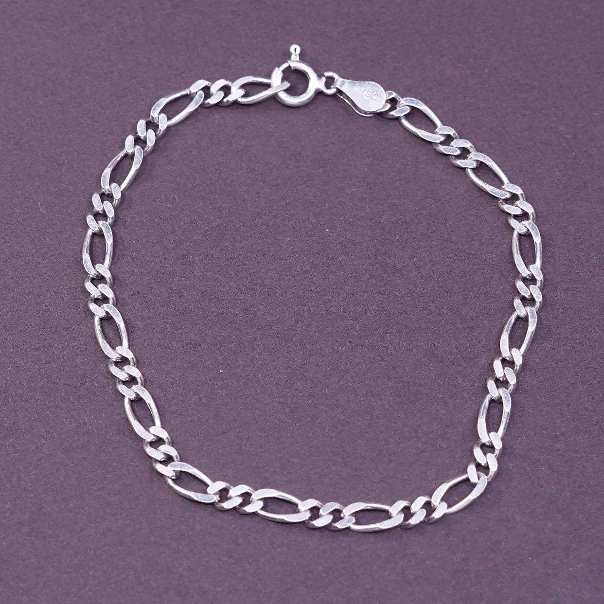7", 4mm, Sterling silver handmade bracelet, italy 925 figaro link chain