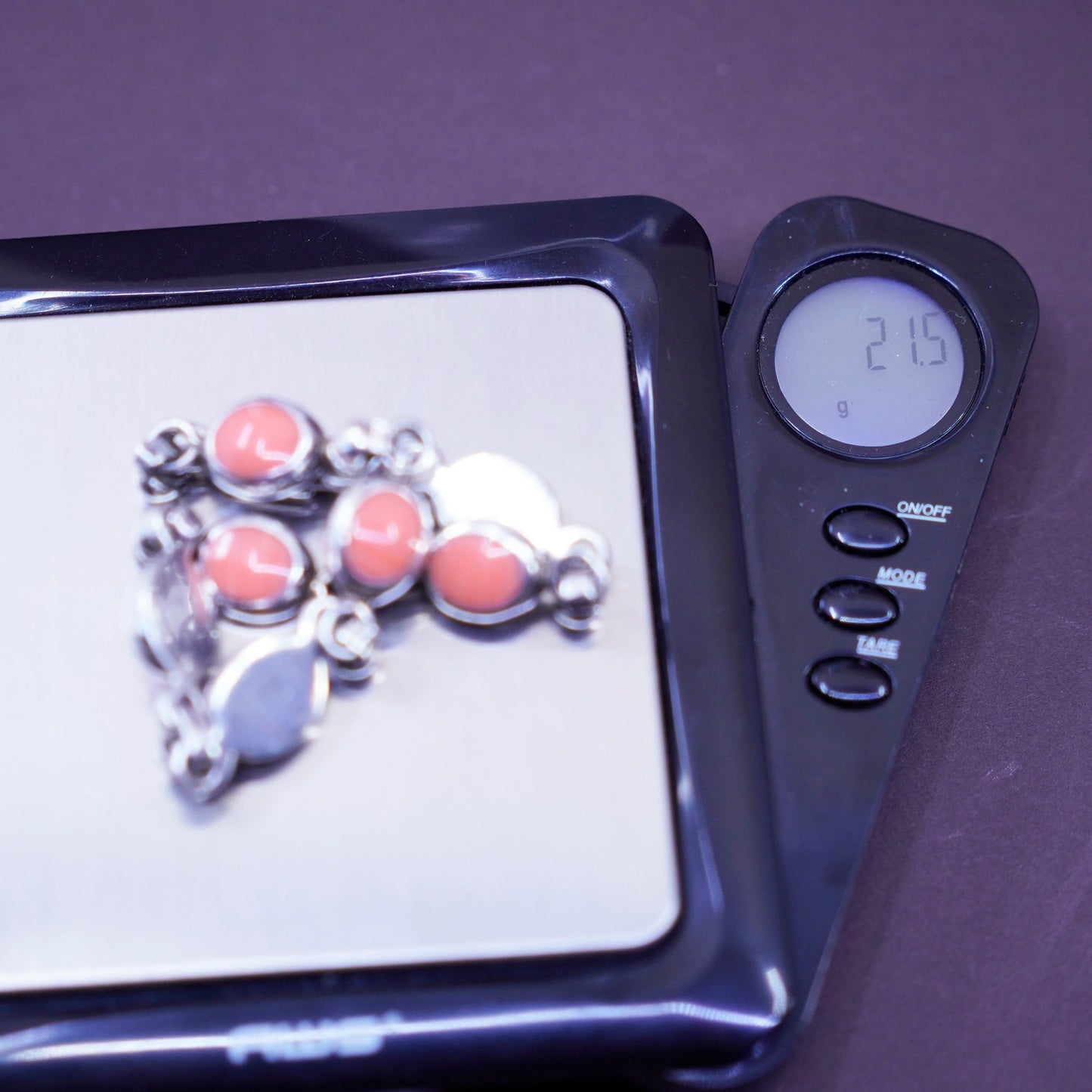 7.75”, vintage Sterling silver handmade bracelet, 925 chain with red agate