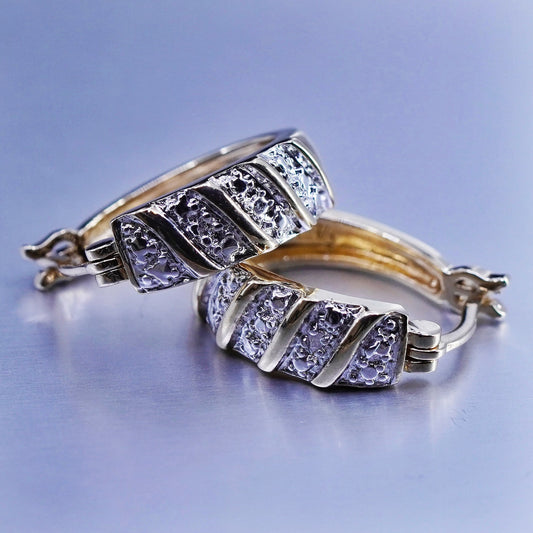 0.5”, vintage vermeil gold over Sterling silver earrings, 925 hoops w/ diamond