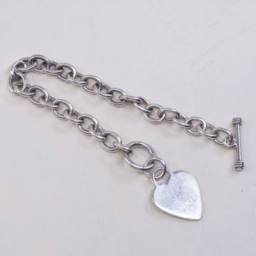 6.5” 8mm, Vintage Sterling Silver Handmade Bracelet, 925 chain w/ heart charm