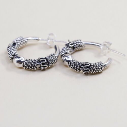 0.75”, Vtg 925 Sterling Silver Handmade Hoop Earrings, 925 Hoops Studs