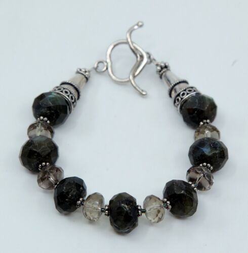 7”, Vtg Sterling Silver Handmade Bead Bracelet, taxco 925 silver n labradorite