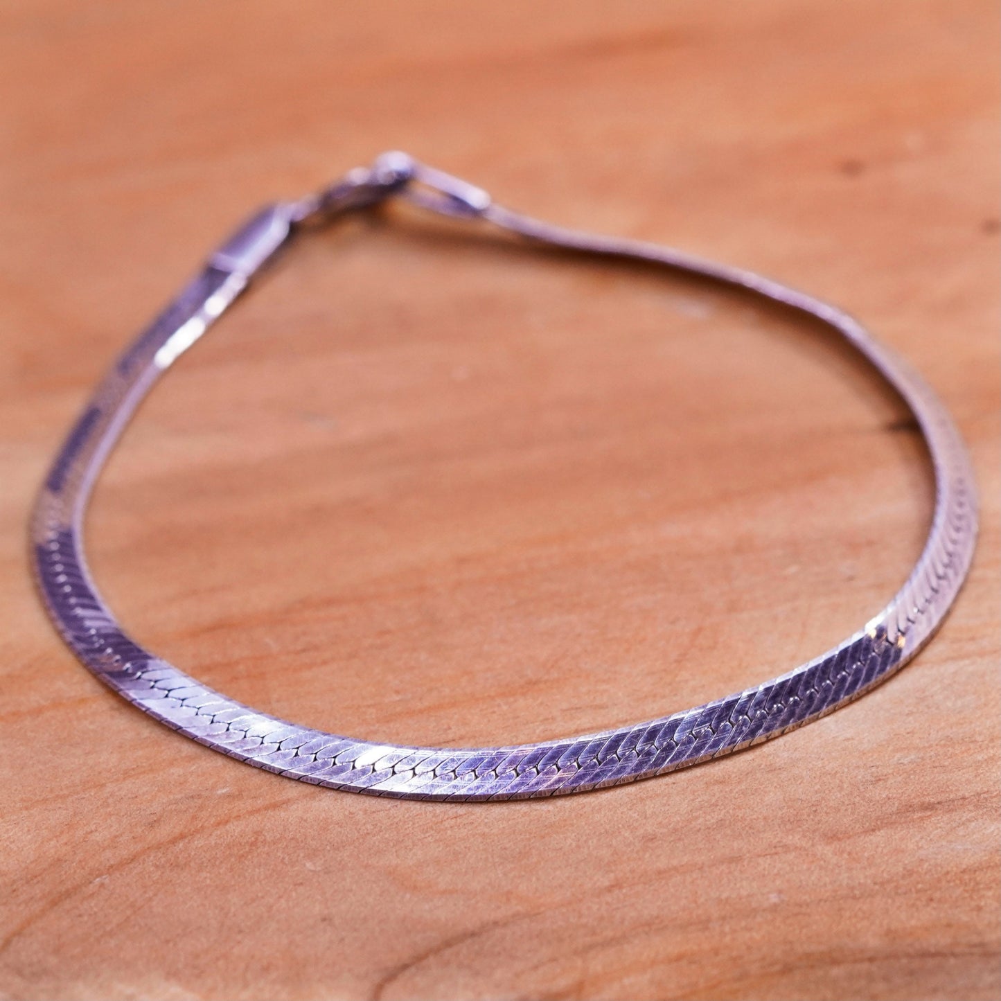 7”, 4mm, Vintage Sterling silver herringbone bracelet, Italy 925 chain