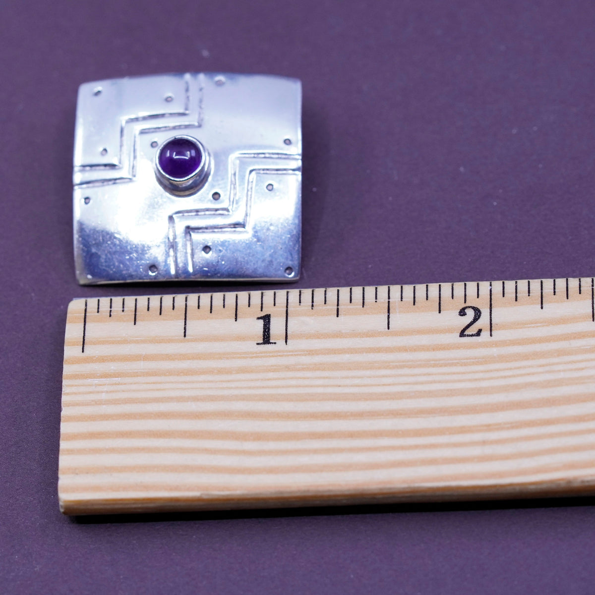 mexico Sterling silver handmade earrings, modern 925 square clip on w/ amethyst