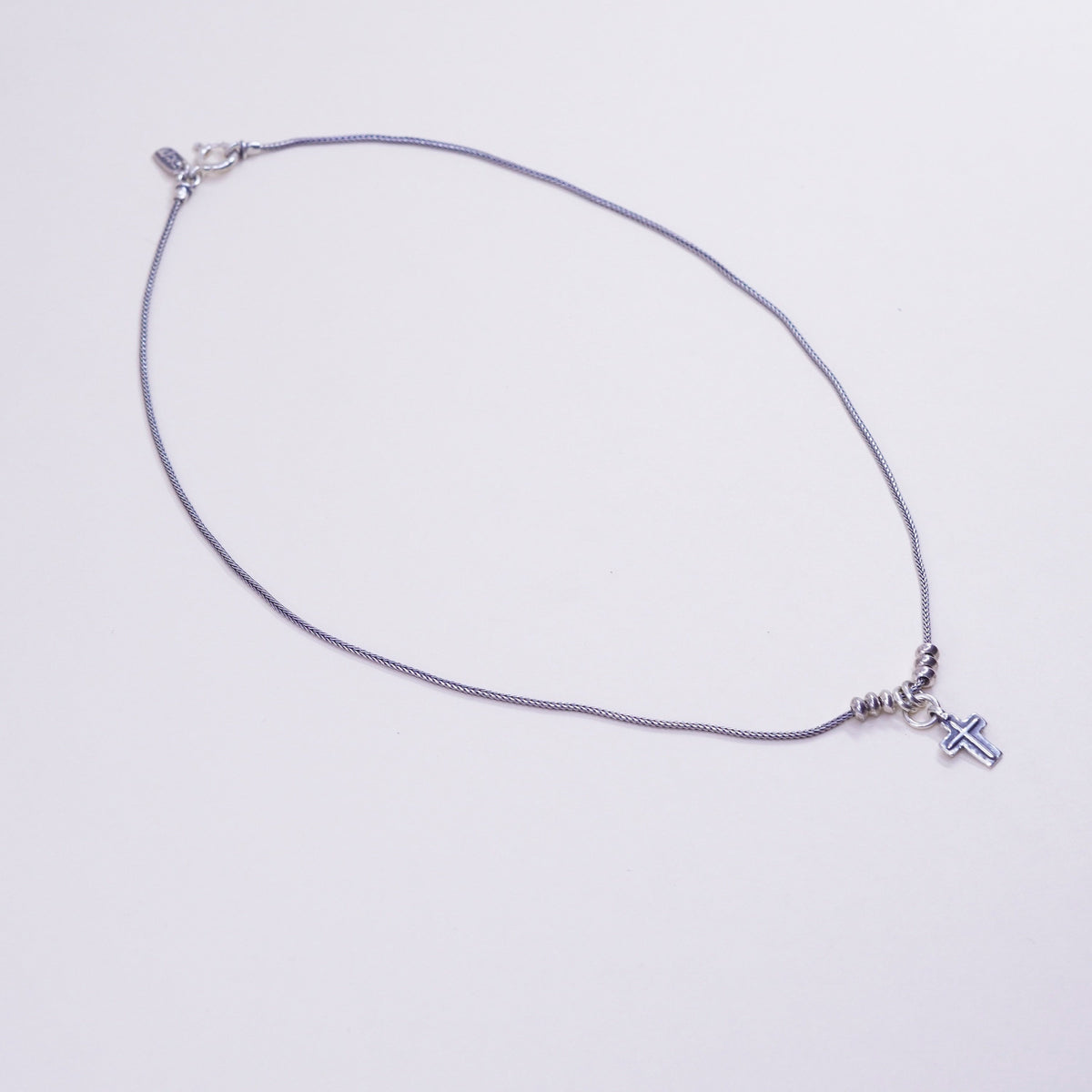 18”, israel handmade sterling silver wheat chain with cross pendant, necklace