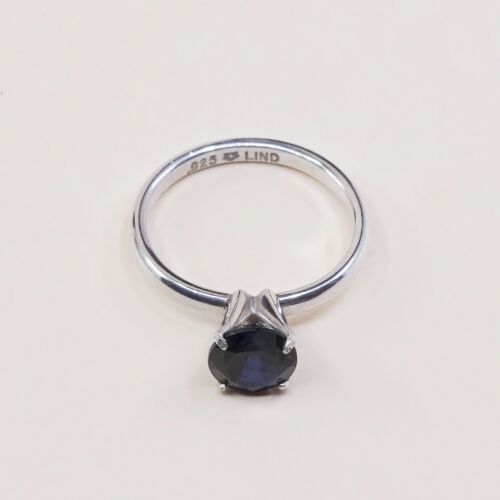 Sz 5.25, Sterling Silver Engagement Ring, 925 Silver Ring W/ Birthstone Sapphire