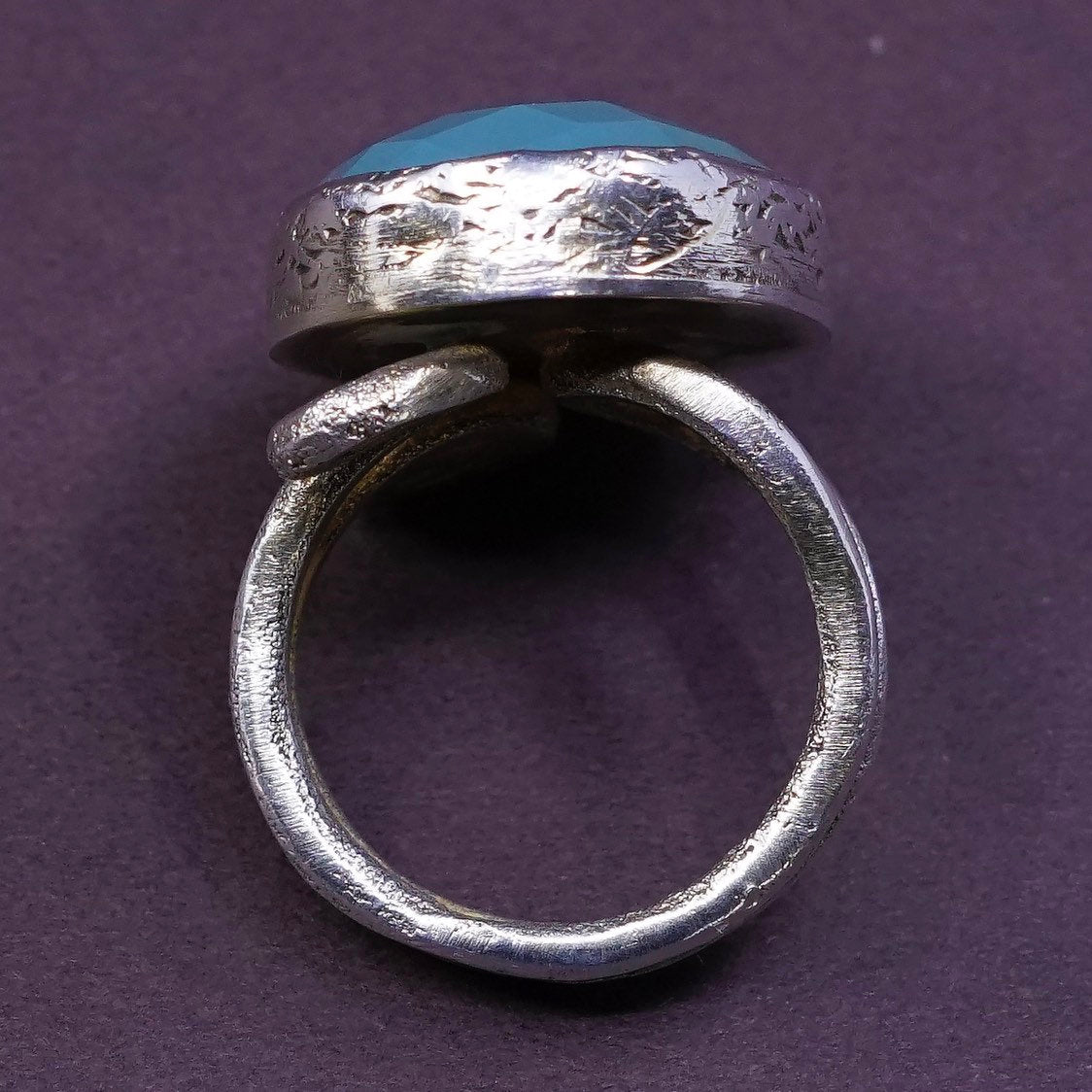 sz 7, vtg handmade statement Sterling Silver statement ring w/ Chalcedony Ring