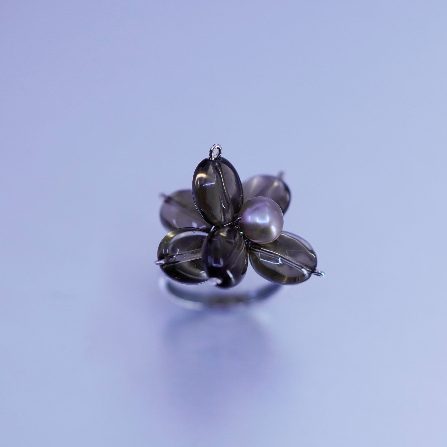 Size 7, vintage Sterling 925 silver handmade ring with pearl and smoky quartz