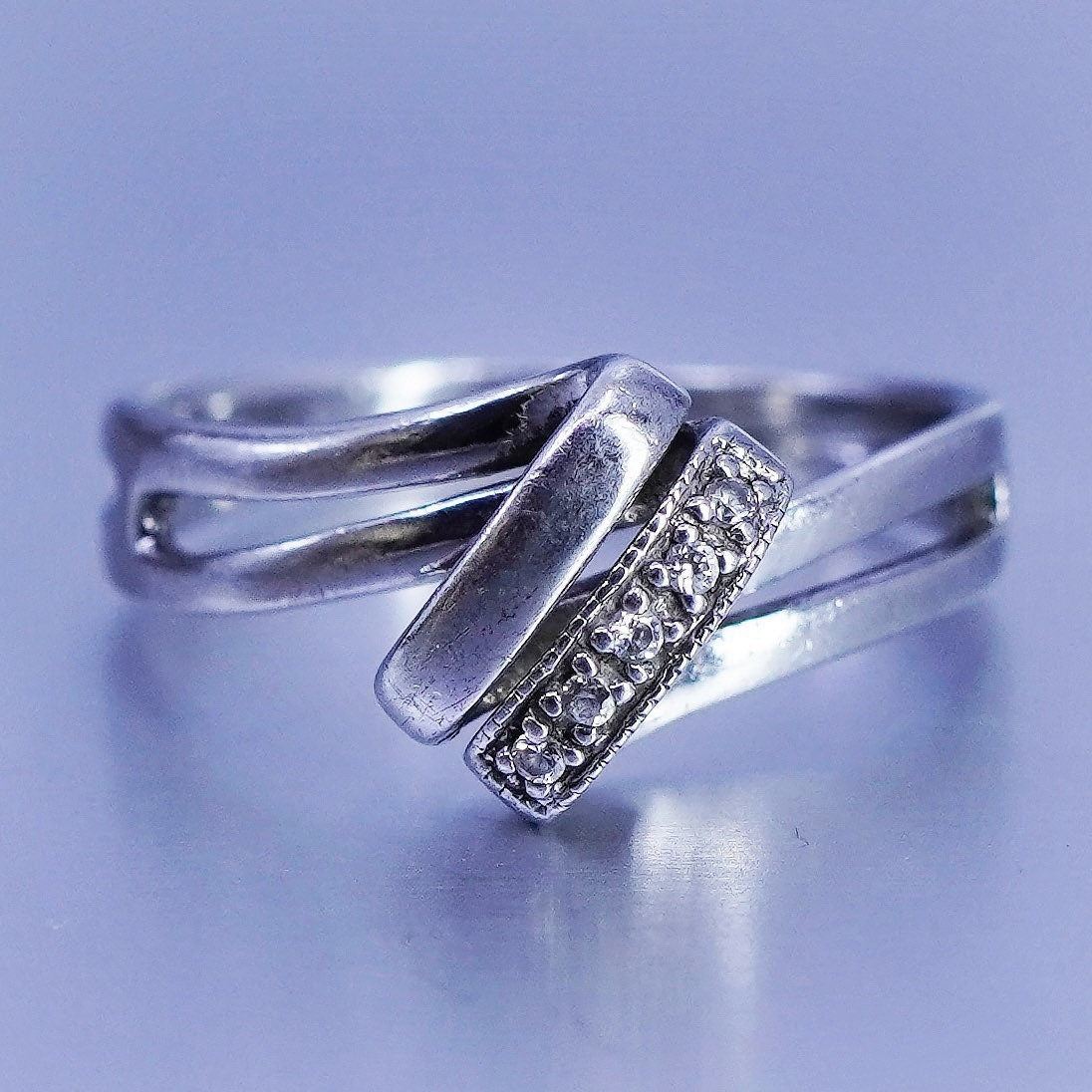 Size 5.5, vintage Sterling 925 silver handmade engagement ring with Cz
