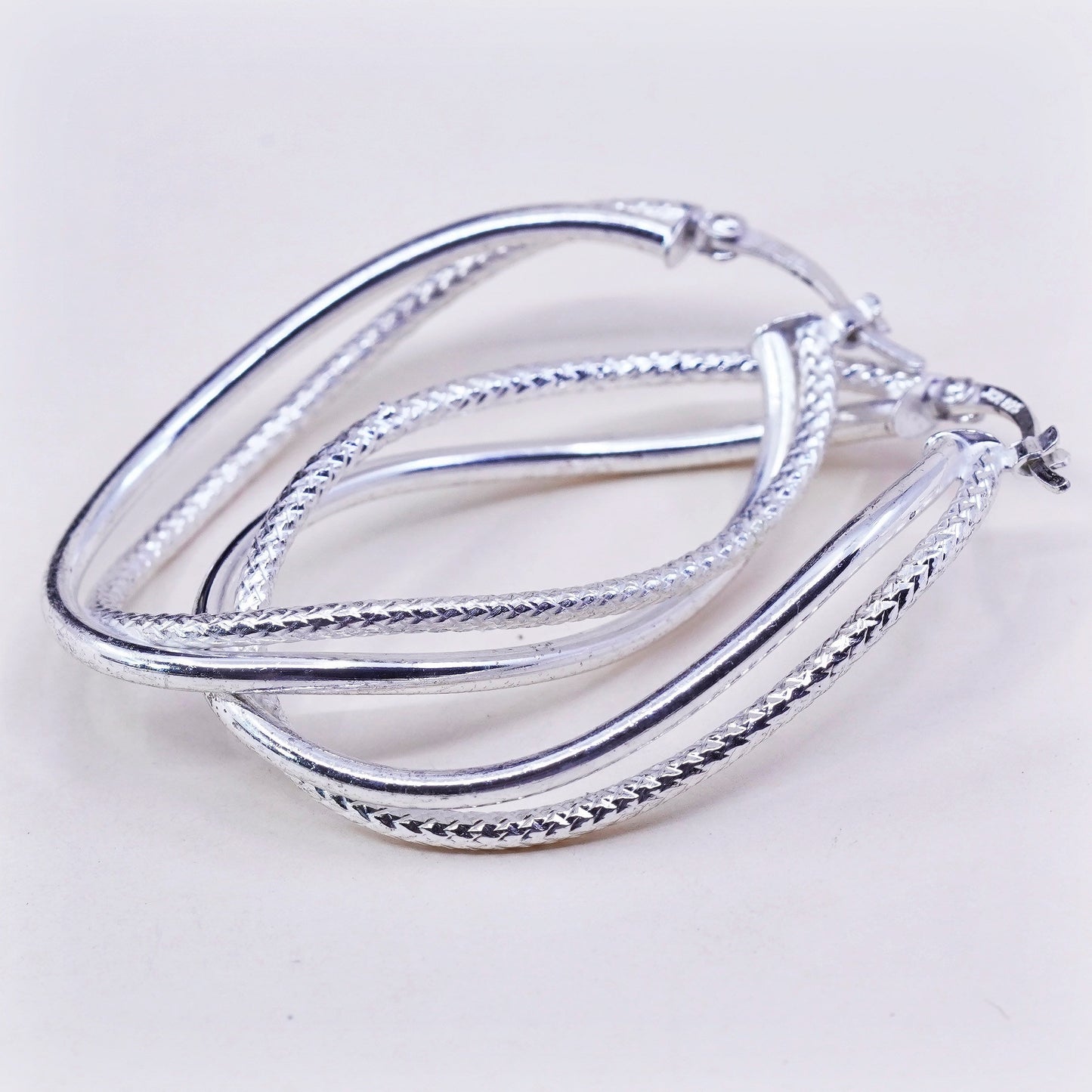 1.75”, JCM sterling silver loop earrings, primitive twisted cable hoops, huggie