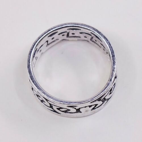 Size 7.75, Vtg Sterling Silver Handmade Ring, 925 Band W/ Filigree Woven Whirl