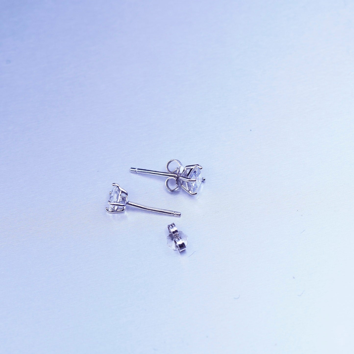 Vintage Sterling 925 silver earrings, square studs with Cz inlay
