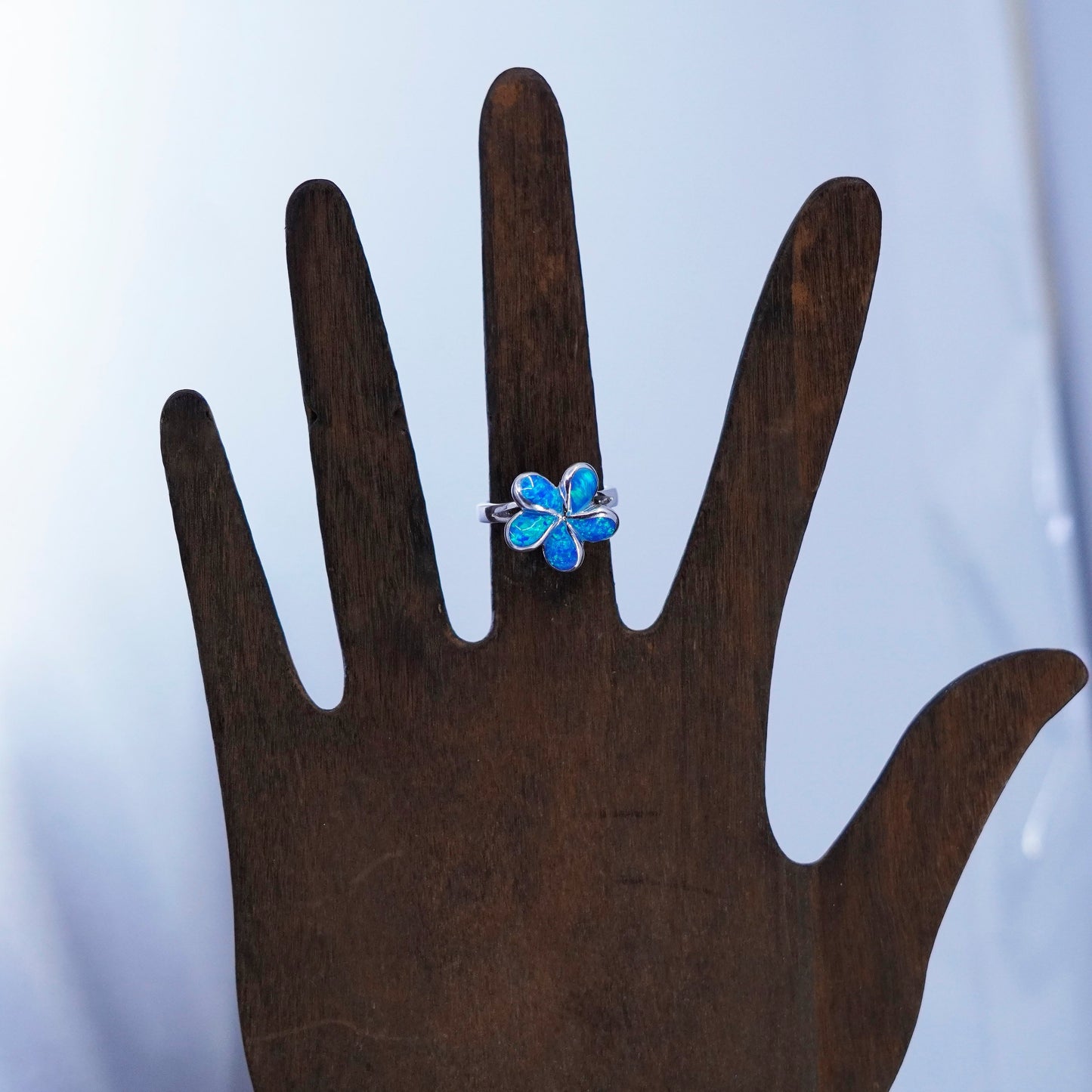 Size 6, vintage Sterling 925 silver handmade ring with plumeria opal