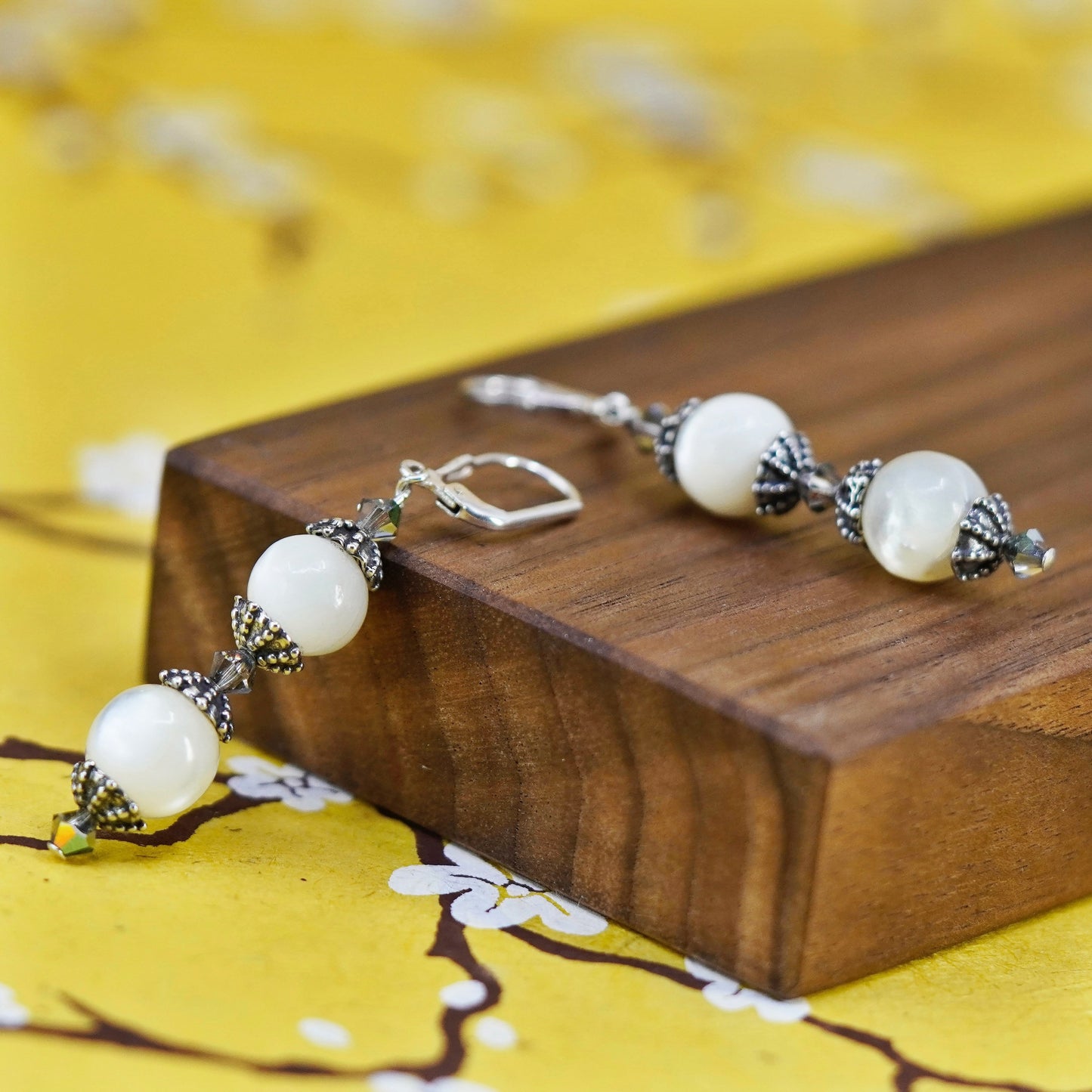 Vintage Sterling silver 925 handmade earrings with moonstone beads