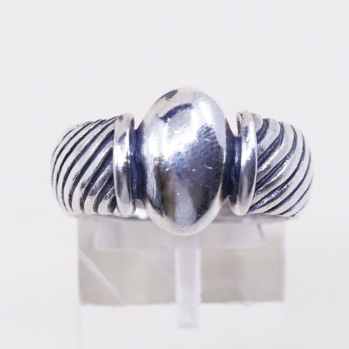 Size 7.75, Vtg Sterling Silver Handmade Ring 925 Silver Band w/ Rope Texture