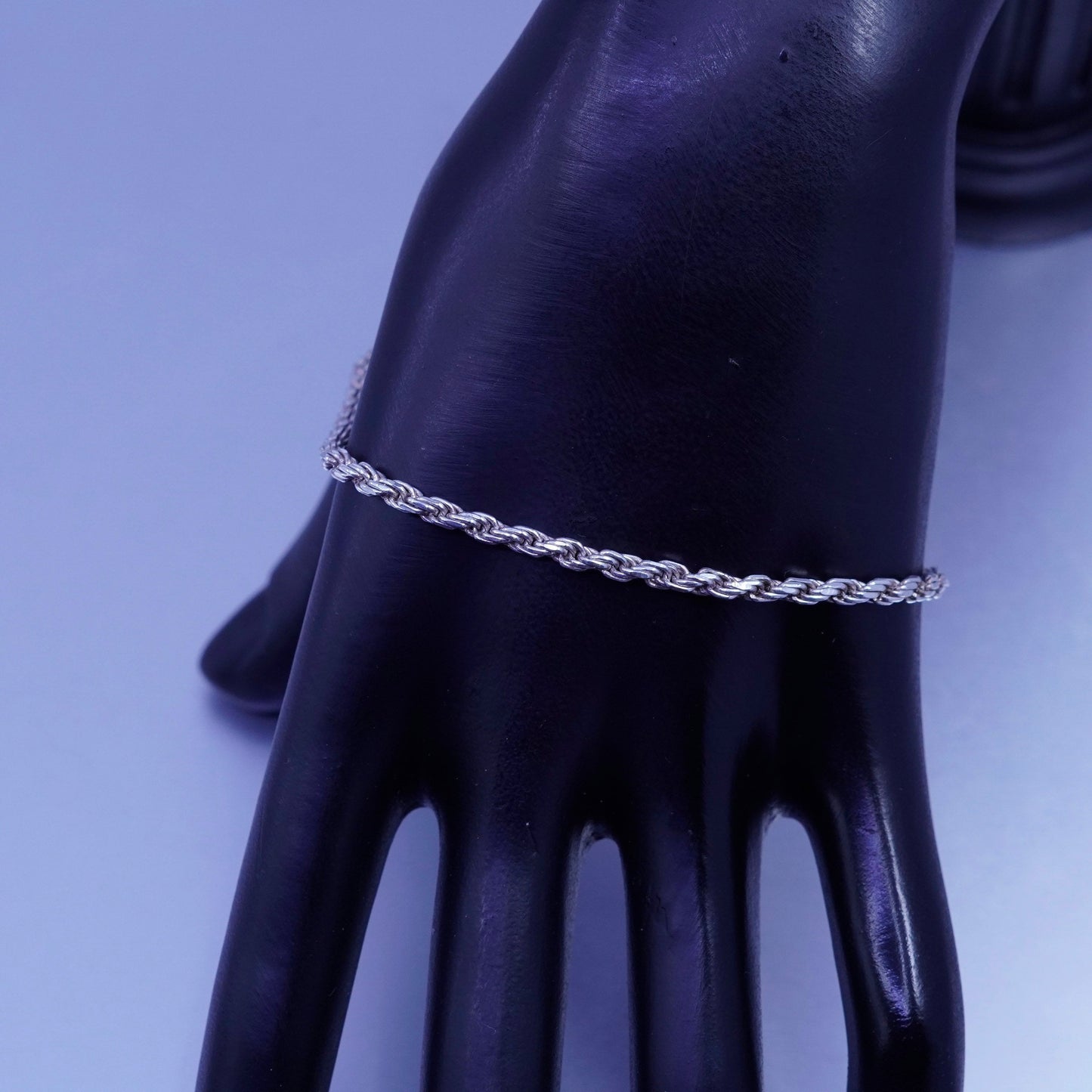 8”, 2mm, Vintage Italy Sterling 925 silver handmade bracelet, rope chain