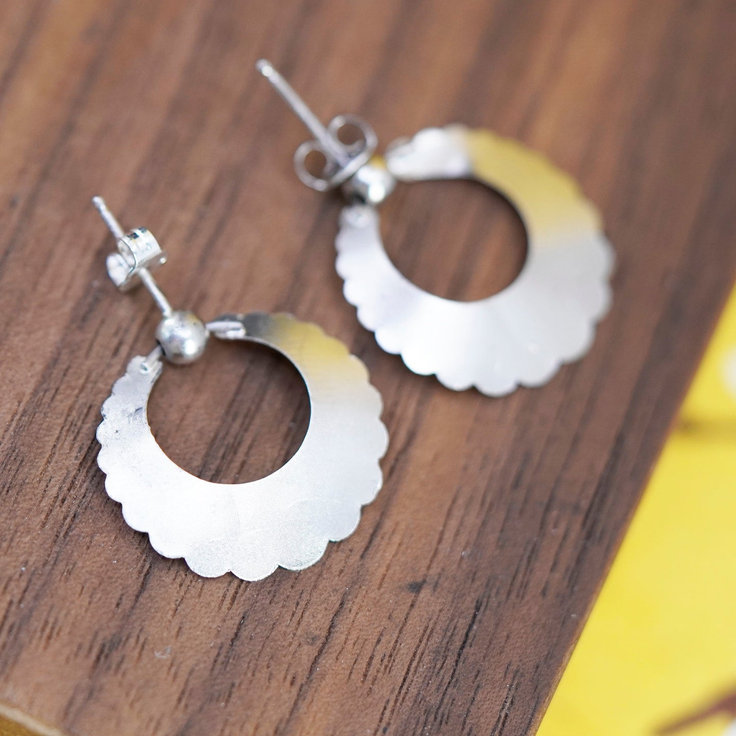 Vintage Sterling 925 silver handmade studs, earrings engraved flower