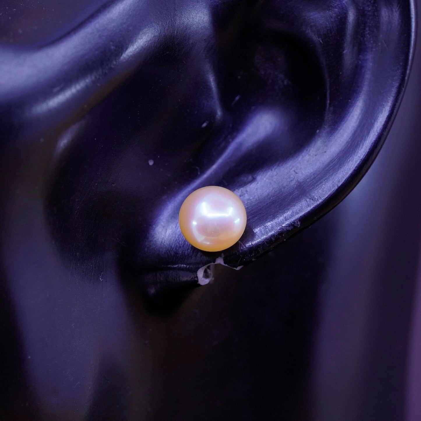 Vintage Sterling silver handmade earrings, 925 orange pearl studs