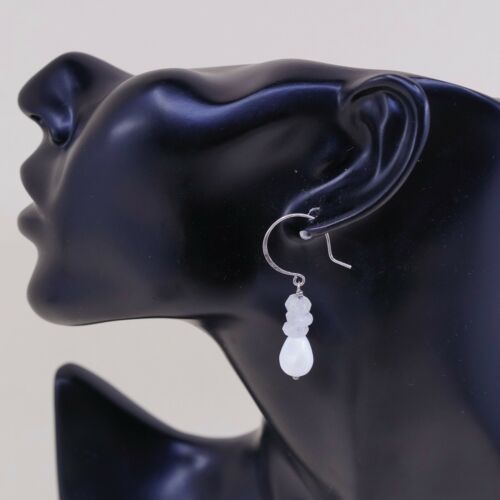 Vintage handmade Sterling 925 Silver Earrings With Moonstone Beads, Silver Teste