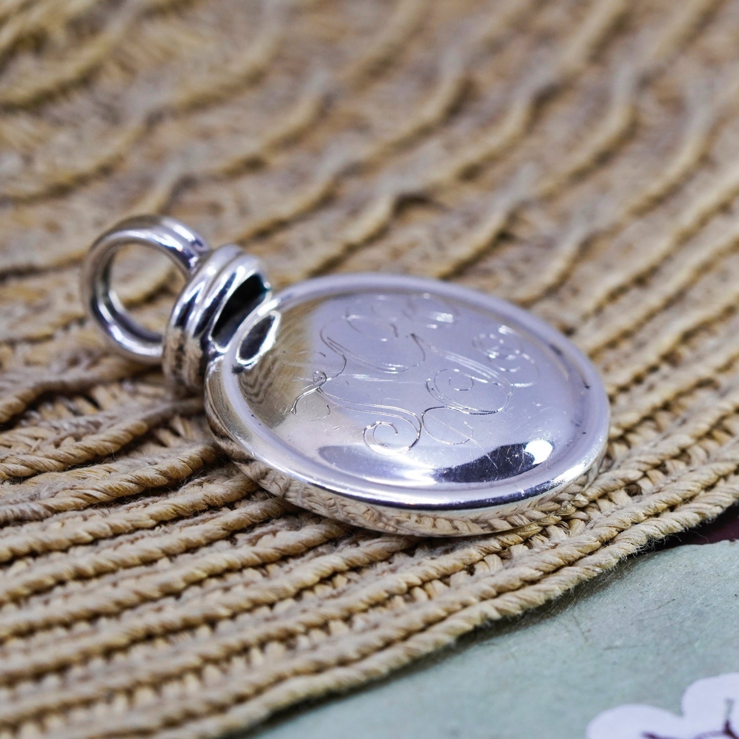Vintage Sterling silver handmade pendant, Mexico 925 with name monogram “JGS”