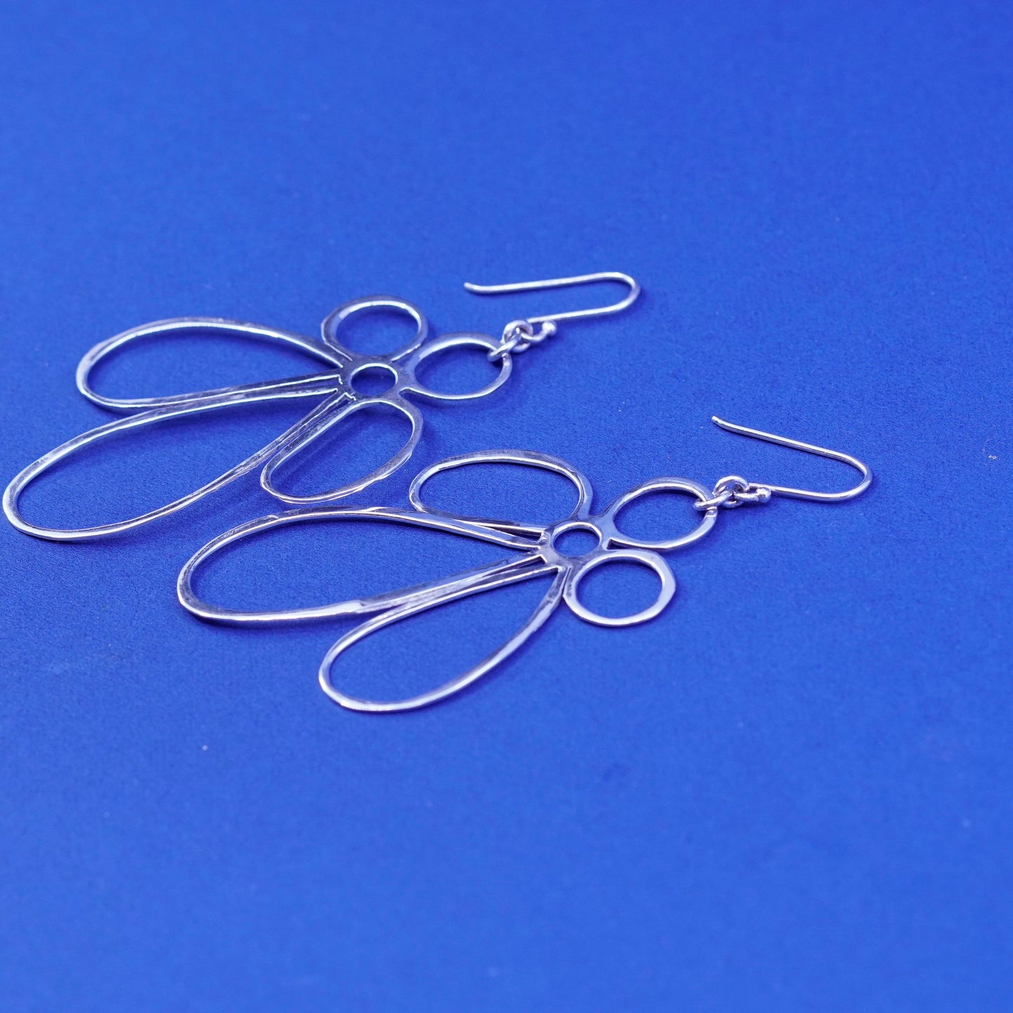 Vintage Sterling silver handmade earrings, huge 925 flower drops