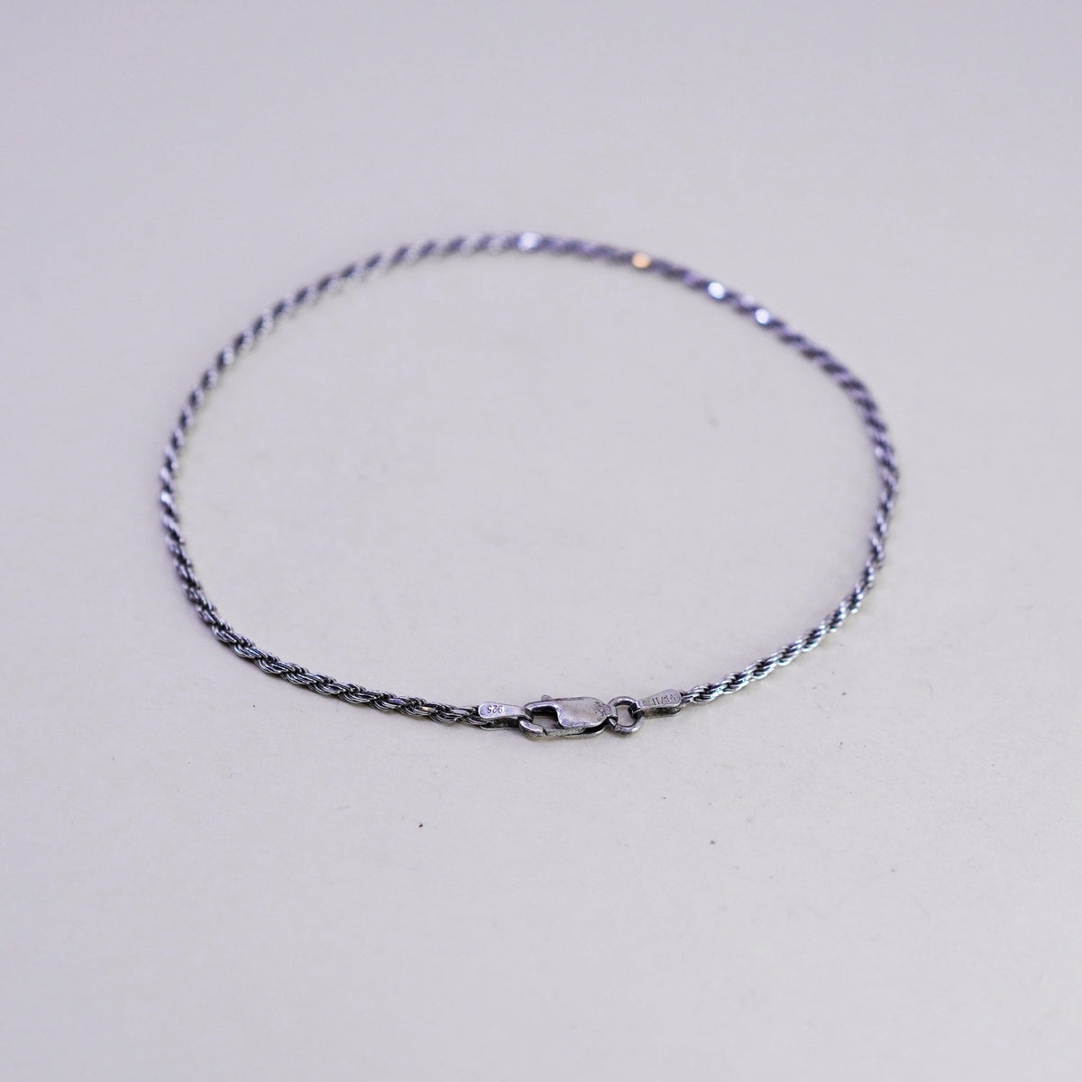 8.75”, Vintage sterling silver bracelet, Italy 925 rope ankle chain anklet