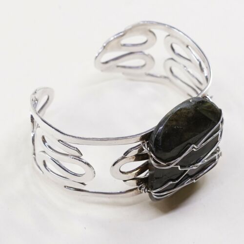 6.25”, Vtg Modern Handmade Sterling 925 Silver Cuff Bracelet W/ Labradorite