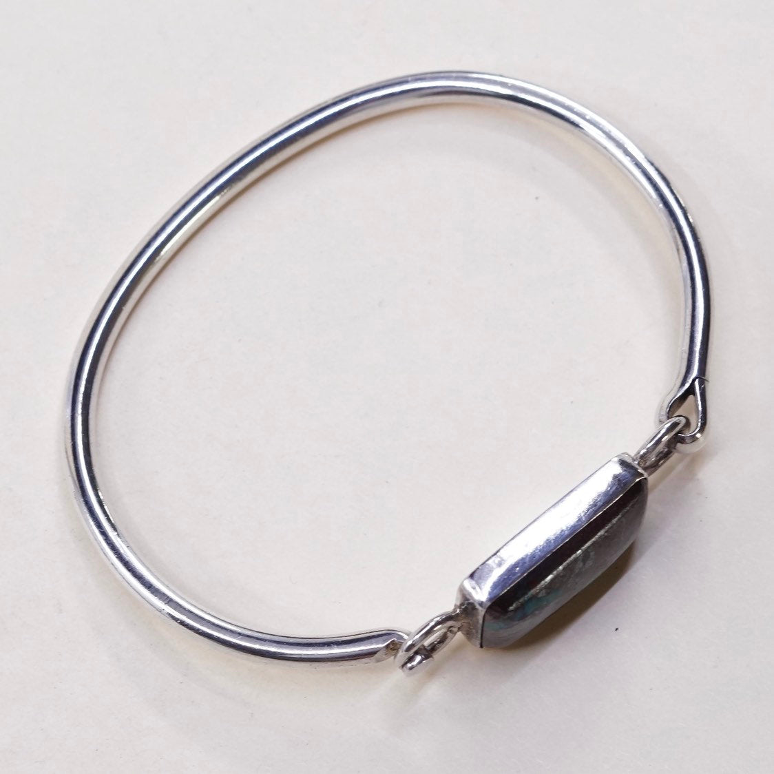 6.5", VTG mexico sterling silver bangle bracelet with turquoise inlay