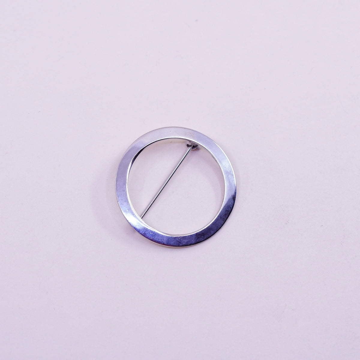 Vintage sterling silver handmade brooch, Simple 925 circle, Christmas pin