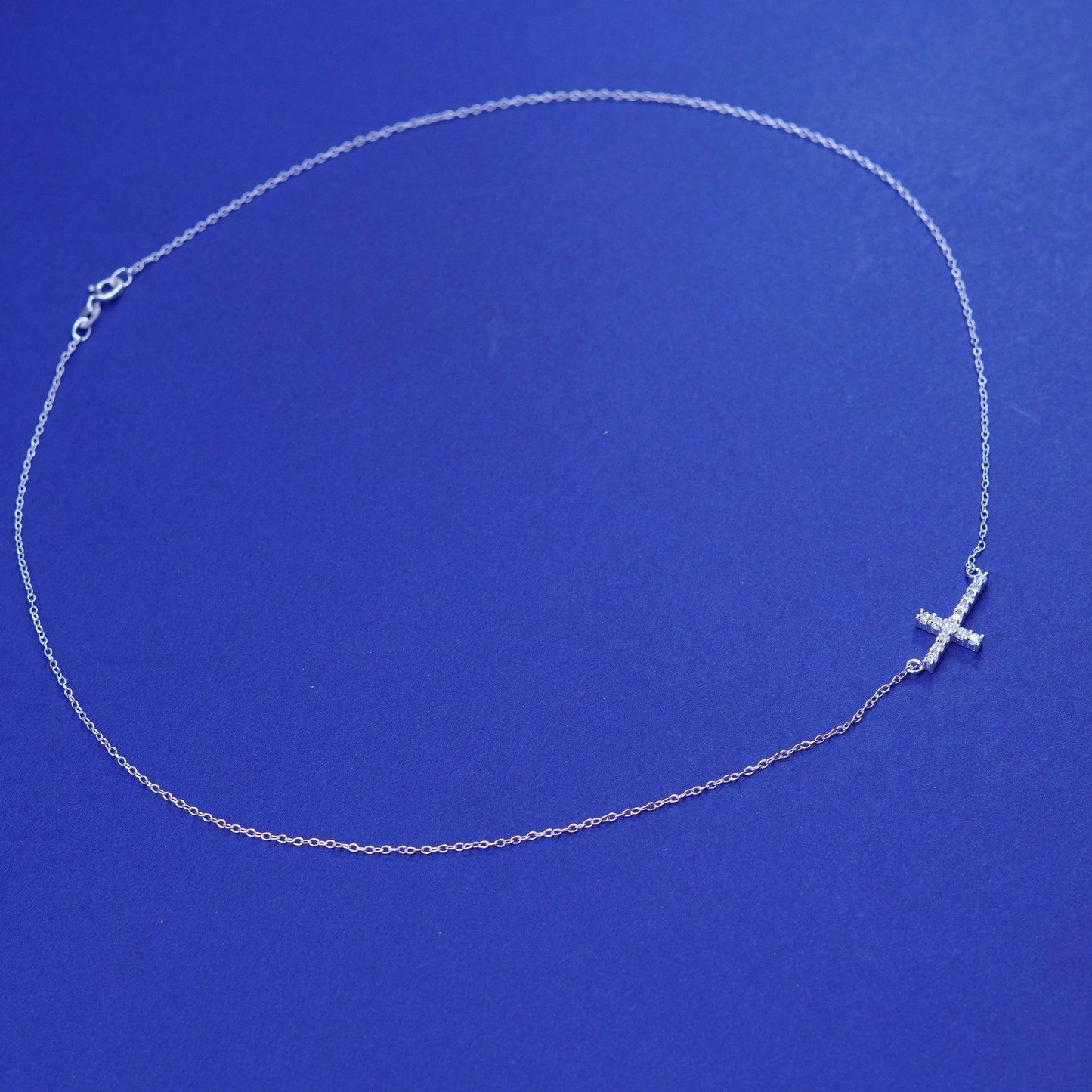 18”, vintage Sterling silver necklace, 925 circle chain w/ cross pendant and Cz
